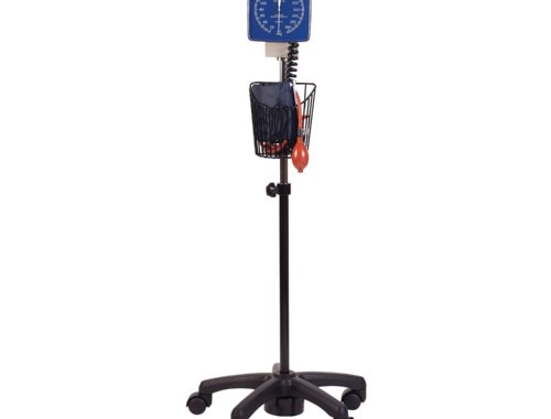 MABIS Legacy Professional Clock Aneroid Sphygmomanometer Blood Pressure Gauge with Adult Cuff, Rolling Stand, Wall Mounting Bracket, Blue